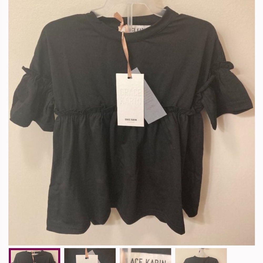 Grace Karin Short Sleeve Girls Black Peplum Top Size 12Y nwt